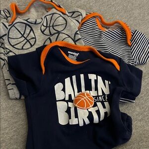 3pc Onesies Brand Kids Basketball Graphic Tees - Navy, Gray, and Striped